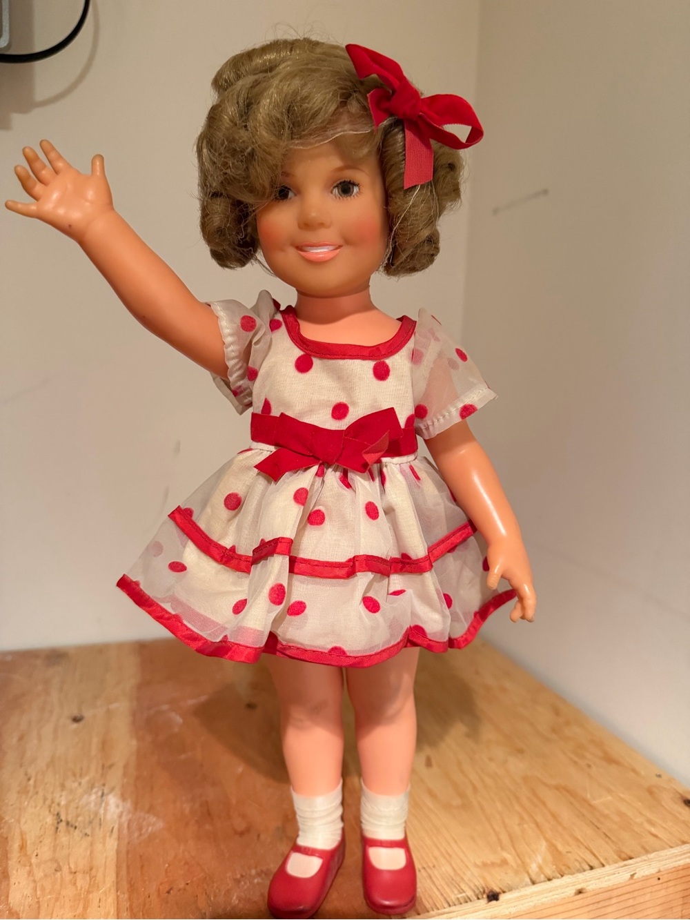 Red & White Polka Dot Girls Doll Dress with Bow - Kids Toy